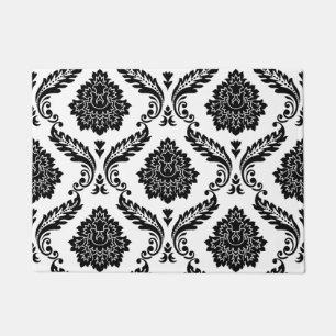 Rococo Damask Lg Pattern Black on White Doormat