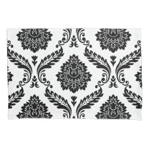 Rococo Damask Lg Pattern Black on White Pillowcase