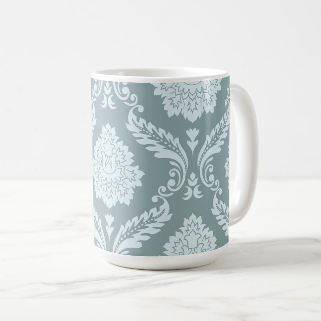 Rococo Damask Lg Pattern Duck Egg Blue+Teal Coffee Mug (Front Right)