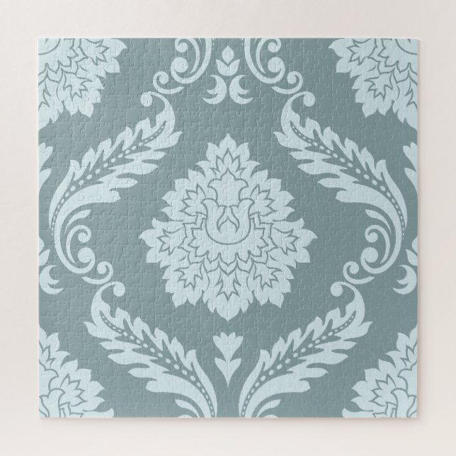 Rococo Damask Lg Pattern Duck Egg Blue+Teal Jigsaw Puzzle (Vertical)