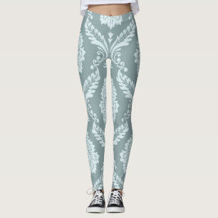 Rococo Damask Lg Pattern Duck Egg Blue+Teal Leggings