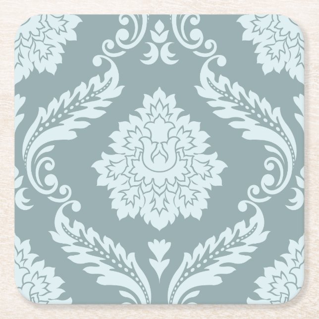 Rococo Damask Lg Pattern Duck Egg Blue+Teal Square Paper Coaster (Front)