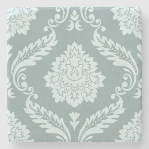 Rococo Damask Lg Pattern Duck Egg Blue+Teal Stone Coaster