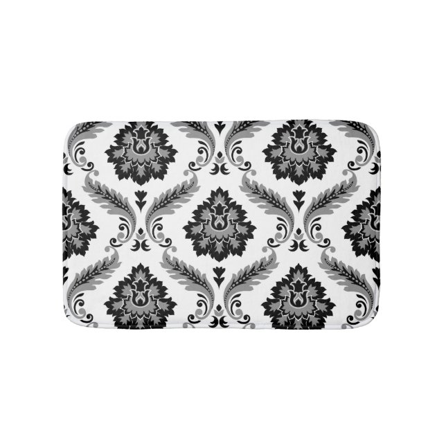 Rococo Damask Lg Pattern Grey Black White Bath Mat (Front)