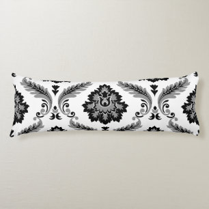 Rococo Damask Lg Pattern Grey Black White Body Pillow