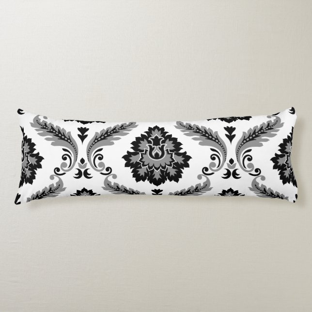 Rococo Damask Lg Pattern Grey Black White Body Pillow (Front)