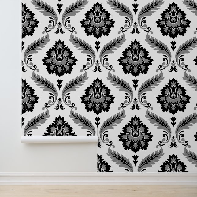 Rococo Damask Lg Pattern Grey Black White Wallpaper (Application)