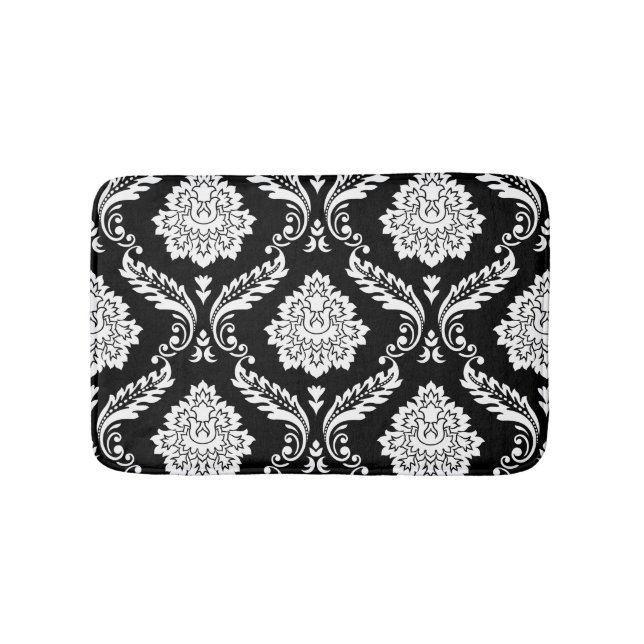 Rococo Damask Lg Pattern White on Black Bath Mat (Front)