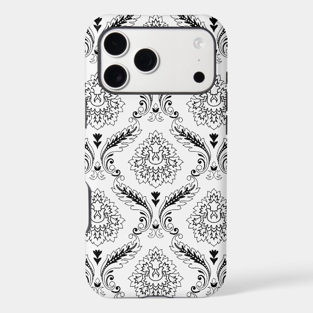 Rococo Damask Line Pattern Black on White (Back)