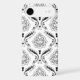 Rococo Damask Line Pattern Black on White iPhone C