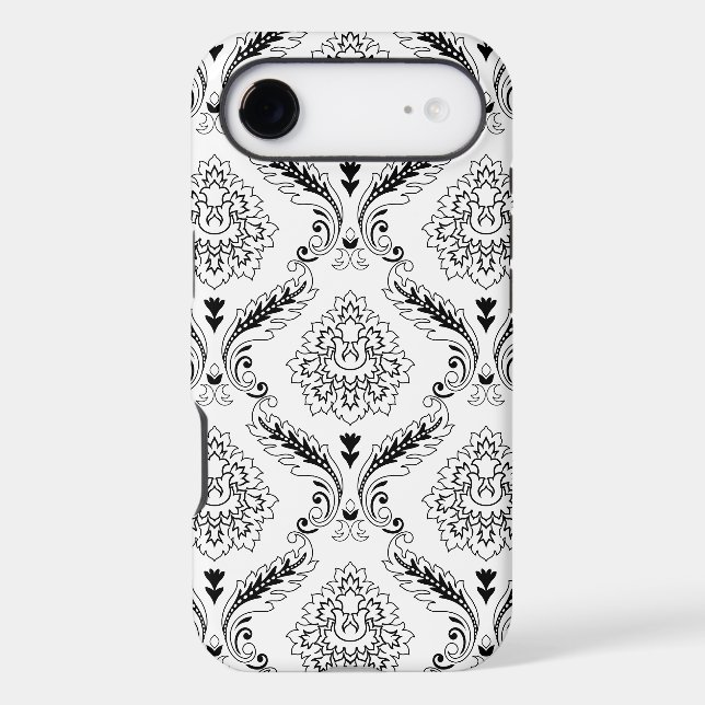 Rococo Damask Line Pattern Black on White iPhone C (Back)