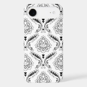 Rococo Damask Line Pattern Black on White iPhone C
