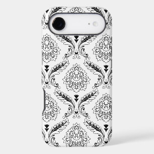 Rococo Damask Line Pattern Black on White iPhone C