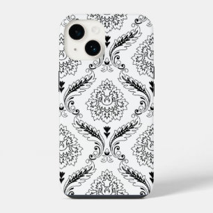 Rococo Damask Line Pattern Black on White iPhone 14 Case