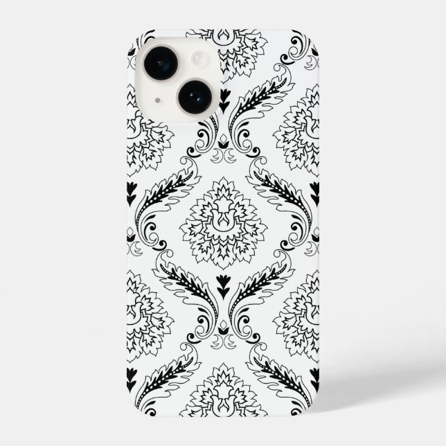Rococo Damask Line Pattern Black on White iPhone Case (Back)