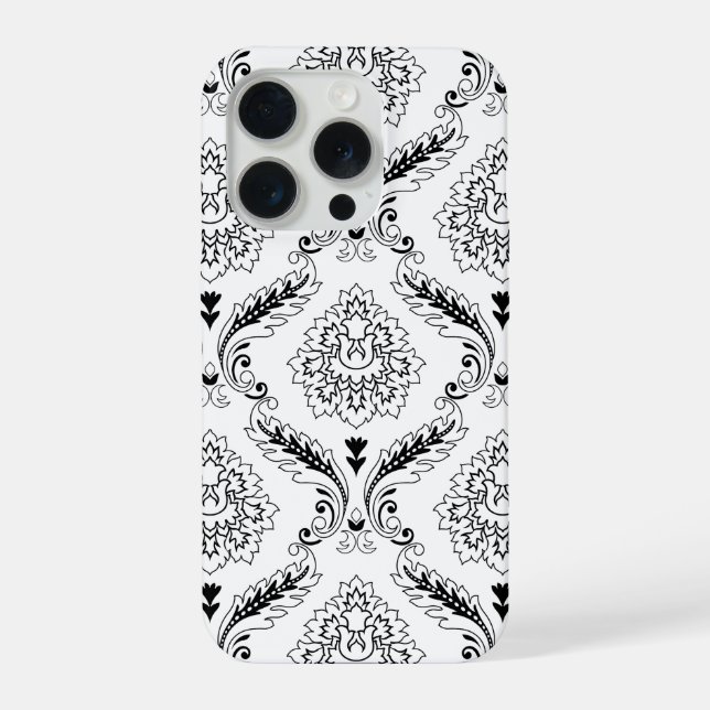 Rococo Damask Line Pattern Black on White iPhone Case (Back)