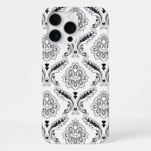 Rococo Damask Line Pattern Black on White iPhone 16 Pro Max Case