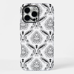 Rococo Damask Line Pattern Black on White iPhone 16 Pro Max Case