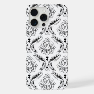 Rococo Damask Line Pattern Black on White iPhone 15 Pro Max Case