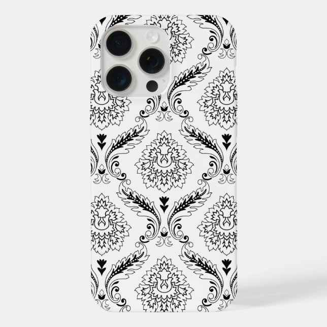 Rococo Damask Line Pattern Black on White iPhone Case (Back)