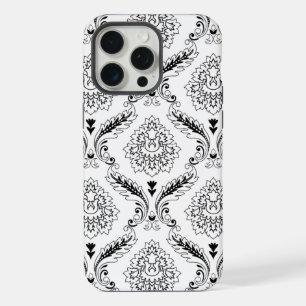Rococo Damask Line Pattern Black on White iPhone 15 Pro Max Case