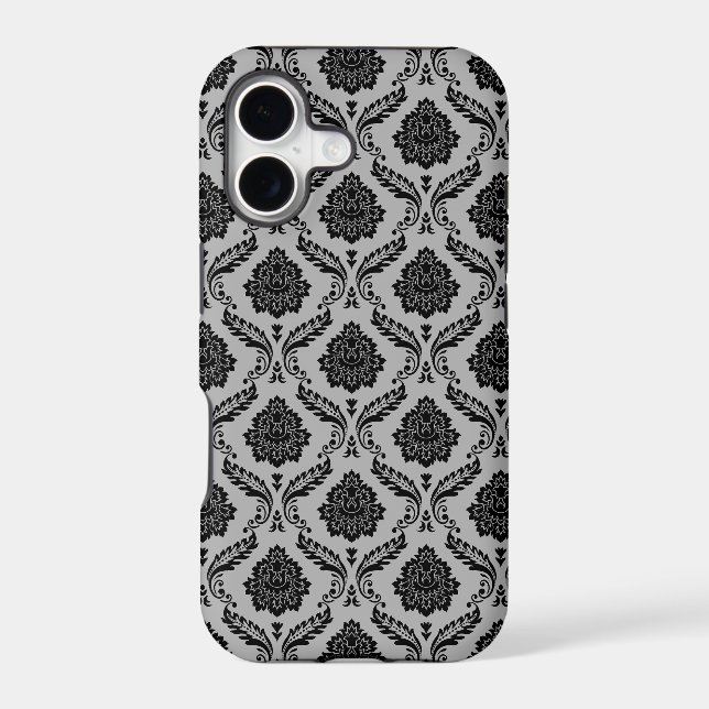 Rococo Damask Pattern Black on Grey (Back)