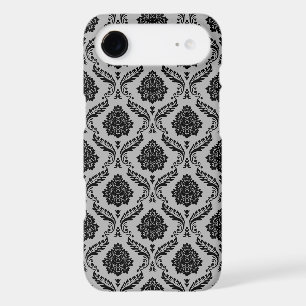 Rococo Damask Pattern Black on Grey