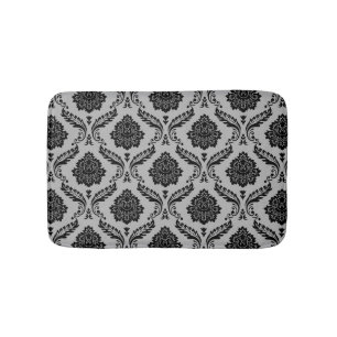 Rococo Damask Pattern Black on Grey Bath Mat