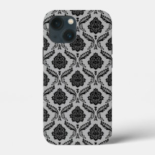 Rococo Damask Pattern Black on Grey iPhone 13 Mini Case