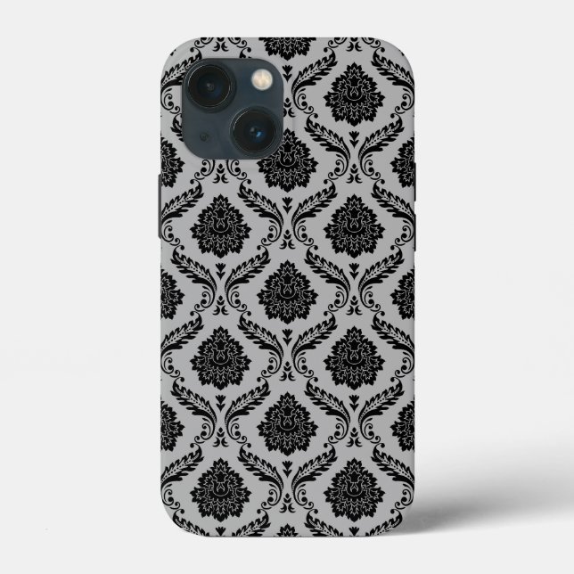 Rococo Damask Pattern Black on Grey Case-Mate iPhone Case (Back)