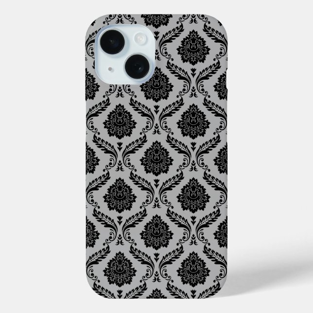 Rococo Damask Pattern Black on Grey Case-Mate iPhone Case (Back)