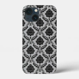 Rococo Damask Pattern Black on Grey iPhone 13 Mini Case