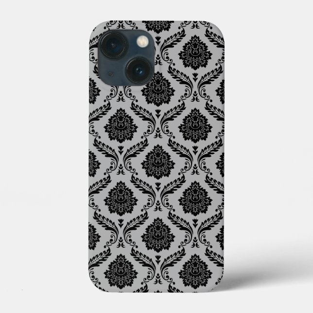 Rococo Damask Pattern Black on Grey Case-Mate iPhone Case (Back)