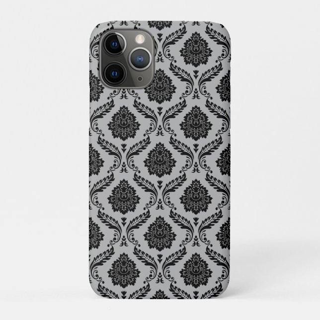 Rococo Damask Pattern Black on Grey Case-Mate iPhone Case (Back)