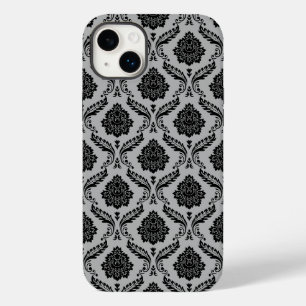 Rococo Damask Pattern Black on Grey Case-Mate iPhone 14 Plus Case
