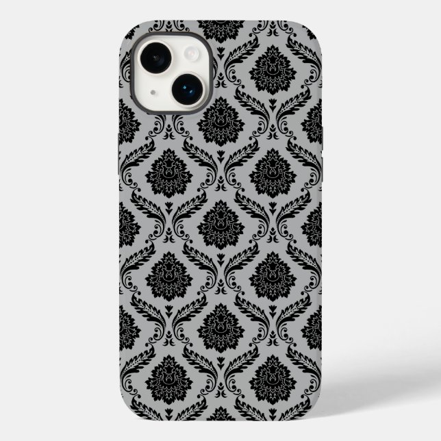 Rococo Damask Pattern Black on Grey Case-Mate iPhone Case (Back)