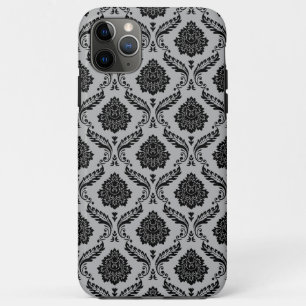 Rococo Damask Pattern Black on Grey iPhone 11 Pro Max Case