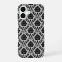 Rococo Damask Pattern Black on Grey
