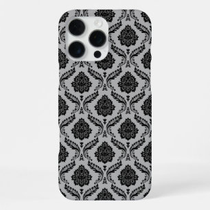Rococo Damask Pattern Black on Grey iPhone 16 Pro Max Case