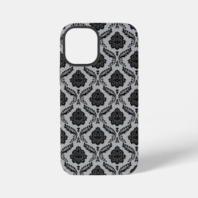 Rococo Damask Pattern Black on Grey iPhone Case (Back)