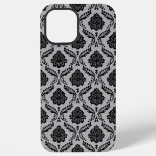 Rococo Damask Pattern Black on Grey iPhone 12 Pro Max Case