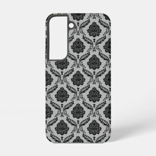 Rococo Damask Pattern Black on Grey Samsung Galaxy Case