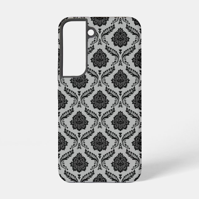 Rococo Damask Pattern Black on Grey Samsung Galaxy S22 Case (Back)