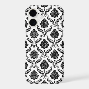 Rococo Damask Pattern Black on White