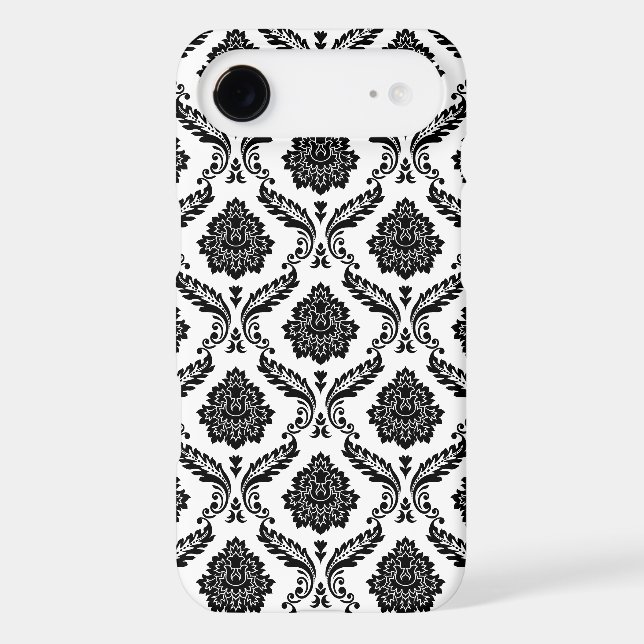 Rococo Damask Pattern Black on White (Back)