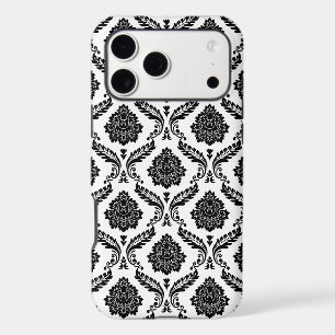 Rococo Damask Pattern Black on White
