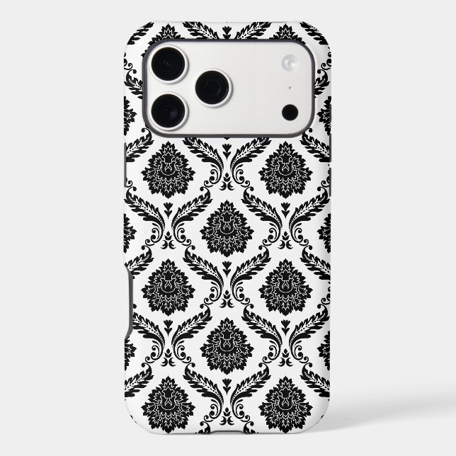 Rococo Damask Pattern Black on White (Back)
