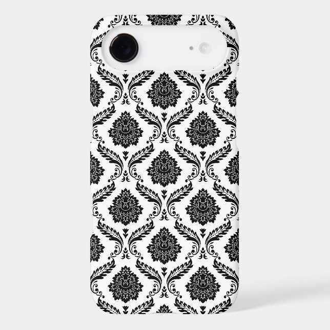 Rococo Damask Pattern Black on White (Back)
