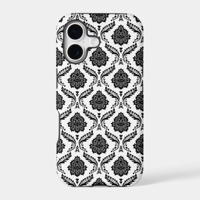 Rococo Damask Pattern Black on White (Back)