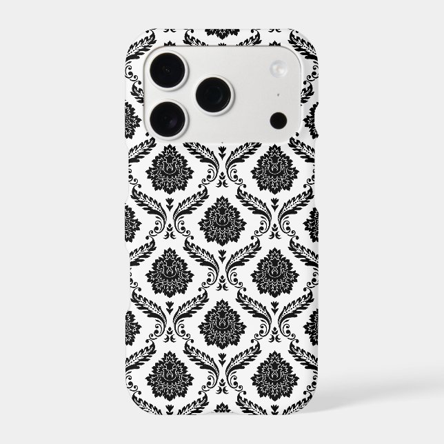 Rococo Damask Pattern Black on White (Back)